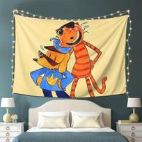 Dog Man Lil Petey And Big Petey Fan Art Tapestry Wall Hanging Aesthetic Home Decoration Tapestries for Living Room Bedroom 100X70CM