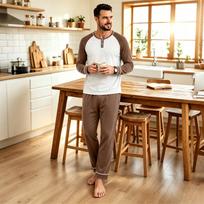 Men's Casual Loose Fit Raglan Sleeve Pajama Set for Sleep and XXL šafranas