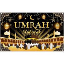 Umrah Mubarak Šventės Vėliava Dvasinė Dekoro Sienos Pakabinamas Fonas Musulmonų Piligrimystės Grįžimo Namo Ir Šventės 100X70CM black