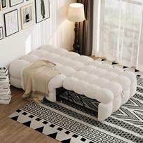 Apmušta lova, 2 viename pufas, ištraukiama sofa-lova, viengulė lova, minkšta lova, bouklė, smėlio spalvos 183 x 76 x 72 cm smėlis