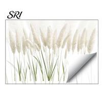 Simple Pattern Window Film Natural Pampas Grass Static Cling, White Reed Glass Decal for Style Decoration Living Room Balcony, Removable PVC 1pc white