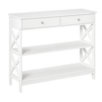 Konsolinis staliukas Šoninis rašomasis stalas su lentynomis Stalčiais Atviras viršus X formos atraminis rėmas Svetainės Prieškambario Namų biuro baldai Baltas 100 x 30.5 x 80 cm