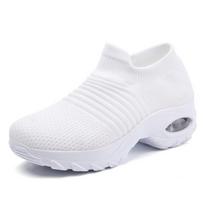 Big Size 35-45 Womens Round-toe Sneakers Breathable Versatile Slip-on Ladies Casual Shoes Outdoor Tennis Air-cushion Flats Shoes 35 white