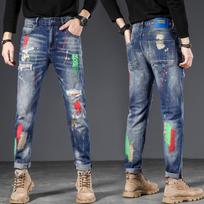 Style Red And Green Multiple Paints Holes Patchwork Handsome And Unrestrained European Version Micro Business 34 šviesiai mėlyna spalva