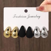 6Pcs Chunky Waterdrop Earrings Sets Dupes for Women Matte Colorful Dome Tear Drop Stud Earrings Trendy Y2K Jewelry Gifts white
