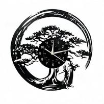 Japanese Bonsai Tree Bushido Creative Vinyl Record Wall Clock Home Decoration Japanese Zen Inspired Gift LED Light Wall Clock black