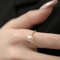 925 Silve pearl Zircon Ring for Women Girl Weave Grace Romantic Adjustable Gift gray