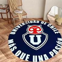 Universidad de Chile Shield Crest Circular Area Rug Blue Letter Print Non Slip Round Floor Mat Chile Soccer Fan Gaming Chair Bedroom Decor Rug 60x60cm( 15x23in ) brown