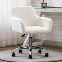 HengMing Home Office Chair with Soft Faux Fur Cover, Height-Adjustable Swivel Vanity and Desk Chair for Bedroom with Fluffy Cover 53 x 53 x 55 cm balta