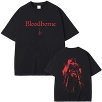 Game Bloodborne Horror Hunter Merch Graphic Print Unisex Gothic Rock Loose Men's Vintage Casual 90s Streetwear Short‑Sleeve T-Shirt XXXL red