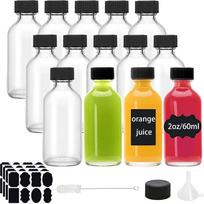 2oz maži skaidraus stiklo buteliukai su dangteliais skysčiams, maži trumpi stiklainiukai su dangteliais, mini stikliniai sulčių buteliukai eliksirams, imbiero šotams 6PCS 60ml yellow