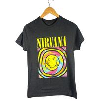 Nirvana Smiley Face Band T T-Shirt Charcoal Gray Women's Size Medium 3XL black