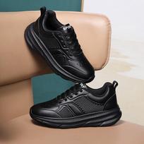 Lightweight Black Leather Women's Sneakers - Big Size, Comfortable, Autumn/Winter Collection, Size 42 38
