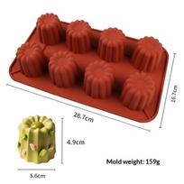 Caneles Baking Mold Silicone 8/18 Holes Fluted Cake Perfect for Desserts and Pudding Easy Clean brown