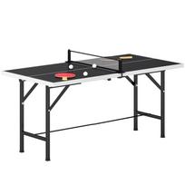 5ft Mid-Size Table Tennis Table, Ping Pong Table with Net, 2 Table Tennis Paddles and 3 Balls for Indoor Game, Black 152 x 76 x 70 cm