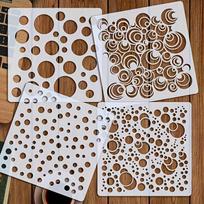 4Pcs Circle Pattern Painting Stencils Easy to Clean DIY Craft Templates for Wood Wall Fabric Paper Decor one size brown
