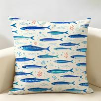 Coastal Ocean Fish Lobster Cushion Cover Durable Hypoallergenic Organic Linen Pillow Cover Short Size Washable SkinFriendly 30cmx30cm(12x12Inch) blue