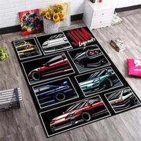 JDM Legends Sport Car Comic Collage Print Area Rug Non‑Slip Rectangular Floor Mat Car Enthusiast Decor Rug for Gaming Room Living Bedroom 40x60cm( 15x23in ) gray
