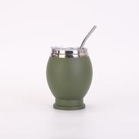 Insulated Stainless Steel Yerba Mate Cup with Straw and Spoon 12oz kariškai žalia