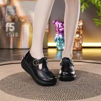 Medium heel women's shoes autumn new round head soft sole casual retro single shoes T-shaped shoes 40 tamsiai ruda spalva