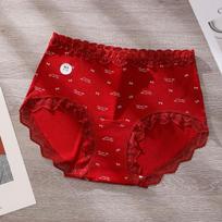 Big Size Ladies Spring and Autumn New Year Red 10A Antibacterial Middle Waist Triangle Briefs XL red