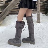 Height-increasing snow boots over the knee, button-high tube, thick-soled velvet, and two wear Northeast boots. 39 gray