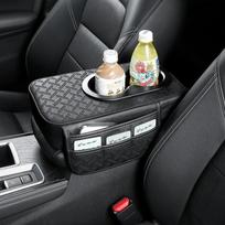 Universal Car Center Console Organizer - Thickened Armrest Cover with 2 Side Pockets & 2 Cup Holders Car Armrest Organizer Other smėlis