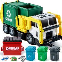 Big Friction Powered Garbage Truck Toy Collection Featuring Comes With Dumpster Trash Bins designed for Boys Playthings Birth Date Xmas Present yellow