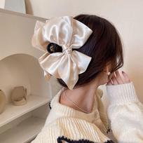 Elegant Satin Big Bow Hairgrips Shark Clip Beige Black Horsetail Clip Hair Accessories Grasping Clip Women Girl Gift
