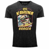 Mens Vintage Shirt Big Kahuna Burger Print Shirt Funny Print Surfing Wave- S black