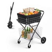 VEVOR 2 pakopų pirkinių vežimėlis su ratukais, sulankstomas, maisto produktams, 40 kg talpa, tvirtas universaliųjų prekių vežimėlis su 2 nuimamais laikymo krepšeliais 74 x 64 x 99 cm