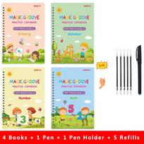 4pcs Magic Groove Practice Copybook Pen Preschools English Verison Kids Calligraphy Children Reusable Writing Book Free Wiping white