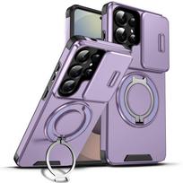 360°Rotating Ring Bracket Slide Camera Lens Case For Samsung Galaxy S26 S25 S24 S23 Plus Ultra Anti-Shock PC Protective Cover Galaxy S25 violetinė