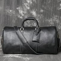 Men'S Genuine Leather Hand-Held Travel Bag, Bison Leather Business Trip Luggage Bag With Shoe Position, Fitness Bag. black