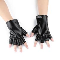 Glossy Finish Half Finger Gloves Punk Style Imitation Leather PU Leather Gloves Lacquer Leather Gloves Hip Hop Performance One Size black