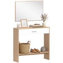 Konsolės baldai + Veidrodis, Siauras konsolinis staliukas su stalčiumi ir lentyna, Modernaus stiliaus, 91,5 x 27,9 x 85,5 cm, Ąžuolas 91.5 x 27.9 x 85.5 cm