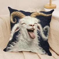 Spooky Goat Face 2D Cool Cushion Cover Silky Short Plush Invisible Zipper Dustproof Sofa Pillow Case For Home Decor Peach skin 18*18(CM)-1Pcs gray