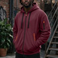 Men's Zip-Up Hooded Jacket with Multiple Pockets Athletic Casual Top for Daily Wear XL oranžinė