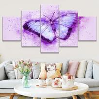 Paveikslai Drobė 5 dalių HD spausdinimo paveikslėlis Modernus plakatas Violetinė drugelio puošyba Sienų menas namų dekoravimui Sienų dekoras be rėmelio 20x35cm*2  20x45cm*2  20x55cm*1 purple
