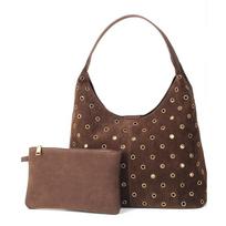 Faux Suede Designer Studded Shoulder Bag Rivet Crescent Handbags New Women Underarm Bag Retro Hollow Out Clutch Purse Brown Sac ruda