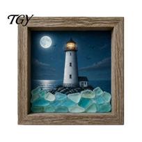 Seaside Style Wall Decor Coastal Lighthouse Wooden Picture Frame, Nautical Art, Rustic Beach Ornaments for Living Room Bedroom Hallway, Housewarming B brown