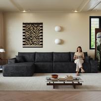 340cm Boneless Modular Corner Sofa, with L-shaped Chaise Longue, with Deep Seat, No Assembly Required, Compression Sofas for Living Room, Black 270 x 175 x 83 cm juoda