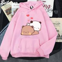 Pando lokys Bubu Dudu animacinis džemperis su gobtuvu Miego mielai marginti drabužiai paaugliams Laisvas džemperis Pavasarinė kišenė 3XL red
