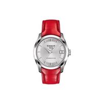 TISSOT Kutu Collection Automatic Mechanical Movement Women's Watch 32mm Silver Dial Genuine Leather Strap T035.207.16.031.01 Red Strap white