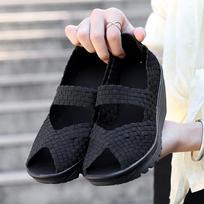 Moteriškos vasarinės juodos platforminės basutės su pynimu paplūdimiui, moteriškos slip-on lauko basutės su storu padu, atvirais pirštais, dideli dydžiai 41 įvairiaspalvis
