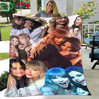 Famous female singer S-Selena G-Gomez Paint Blanket  Flannel Thin Blanket Portable Home Travel Office Lunch Break Blanket Gift 100x150cm brown
