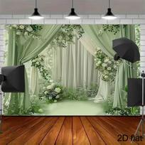 2D šveliai žalias ir baltas drapiruotės fonas su gėlėmis nuotraukoms 47.2x31.5inch/120*80cm beige
