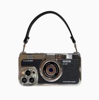 Retro kameros TPU minkštas telefono dėklas, skirtas iPhone 11 13 12 14 15 16 Pro Max Plus 14Pro 16Pro 15Pro 16Promax su Crossbody dirželio dangteliu for iPhone12 juoda