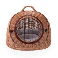Wicker Carrier Box For Cats And Other Animals, Oval Basket Box With Metal Closure And Cushion Ii, K30 balta