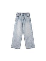 American street back waist big wings printing design sense jeans spring and autumn design sense loose wide legs long pants S white